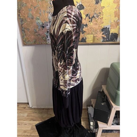 Alberto Makali Medium Beaded Turtleneck Midi Sweater Dress Brown 3D Stretch NWOT - Picture 3 of 8